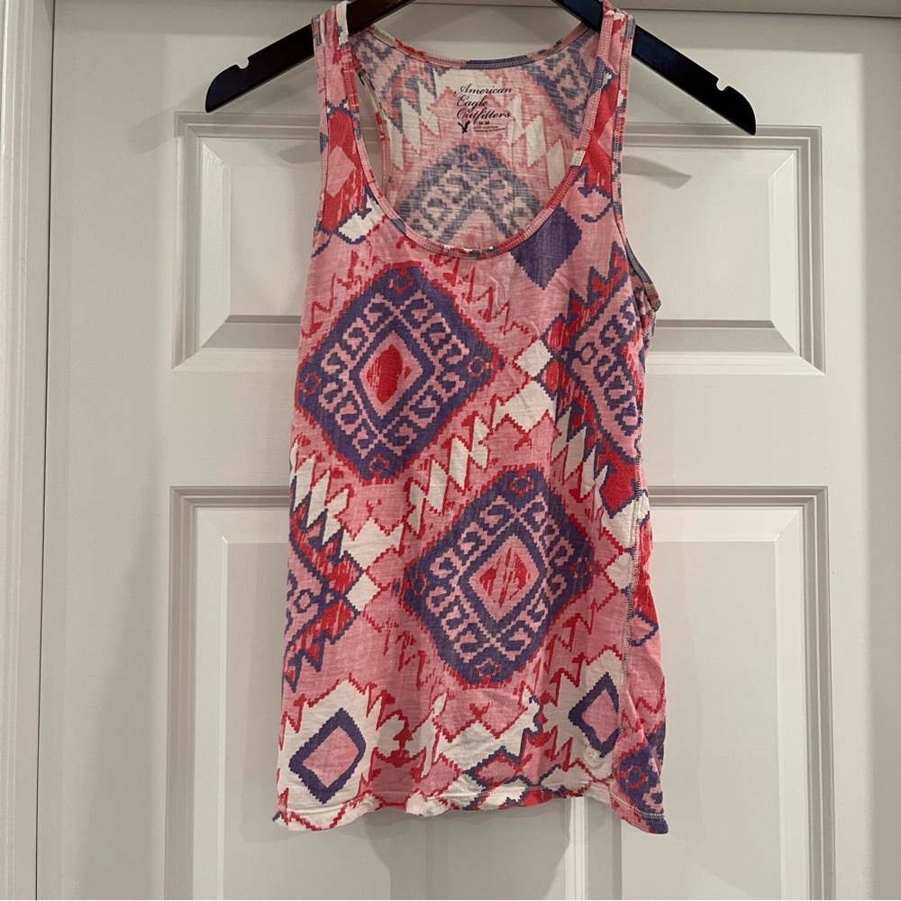 American Eagle Outfitters Pink and Purple Geometric Tank Top
